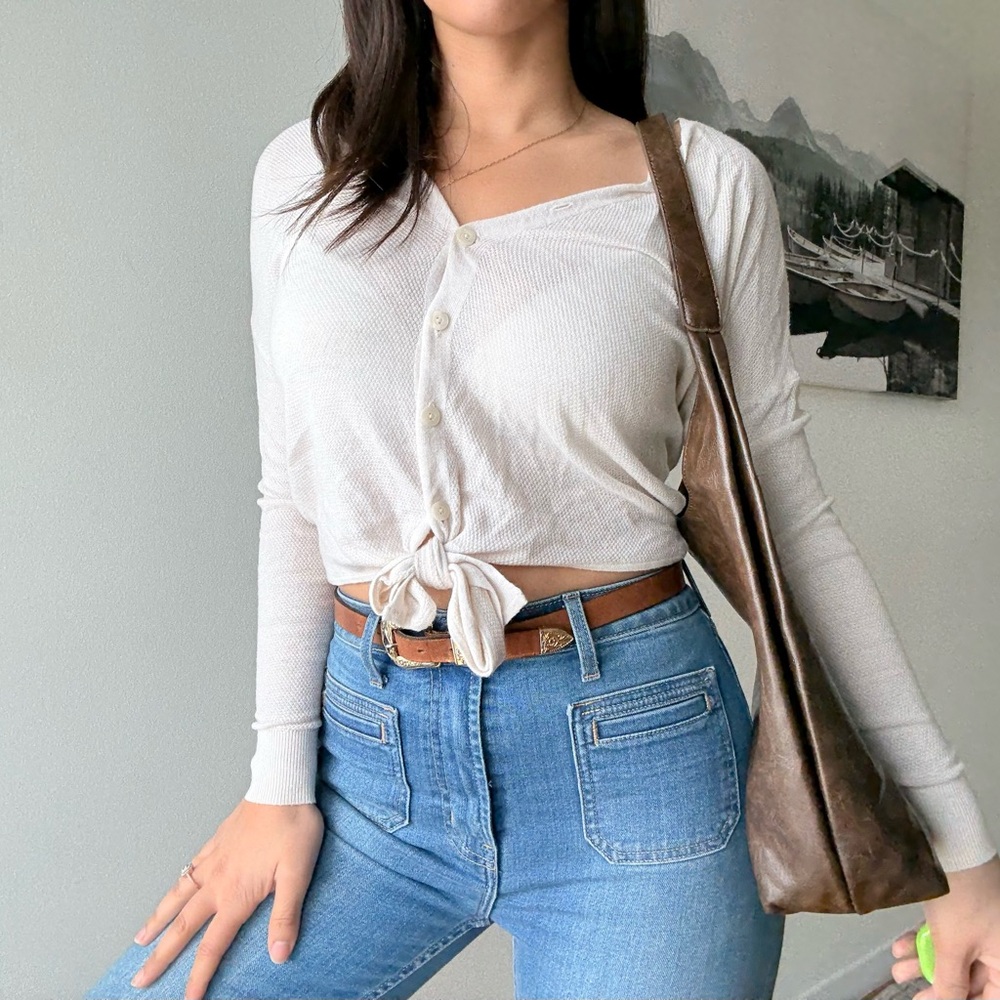 Soft Girl Ballet Core Cream Tie-Front Cardigan | Cute Cropped Y2K Top